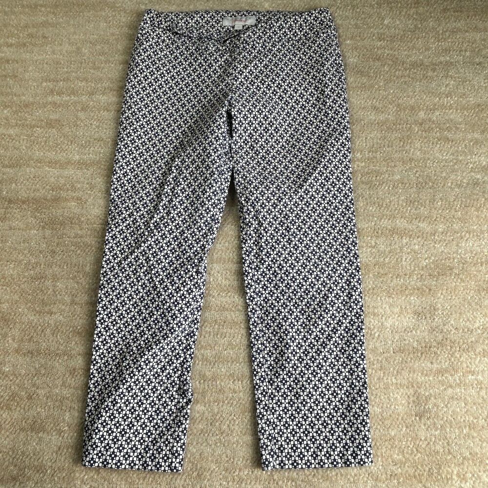 Margaret M Pants Womens M Slimming Geometric Navy White Printed Straight Ankle